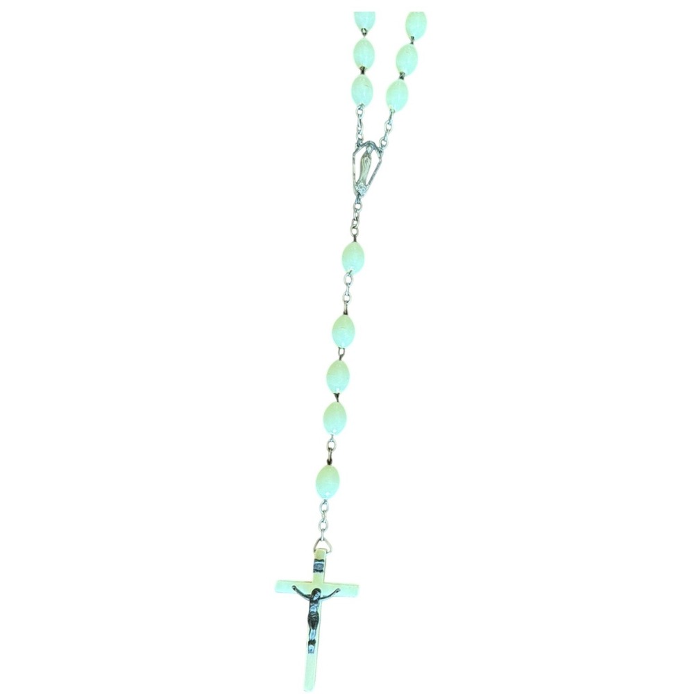 Vintage Glow in the Dark Rosary Necklace Luminous Beads Crucifix Religious